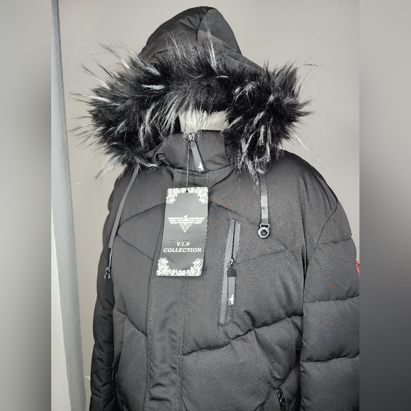NWT V.I.P COLLECTION Men's Puffer Jacket with Faux Fur Hood. Black Size: 2XL - Picture 2 of 11